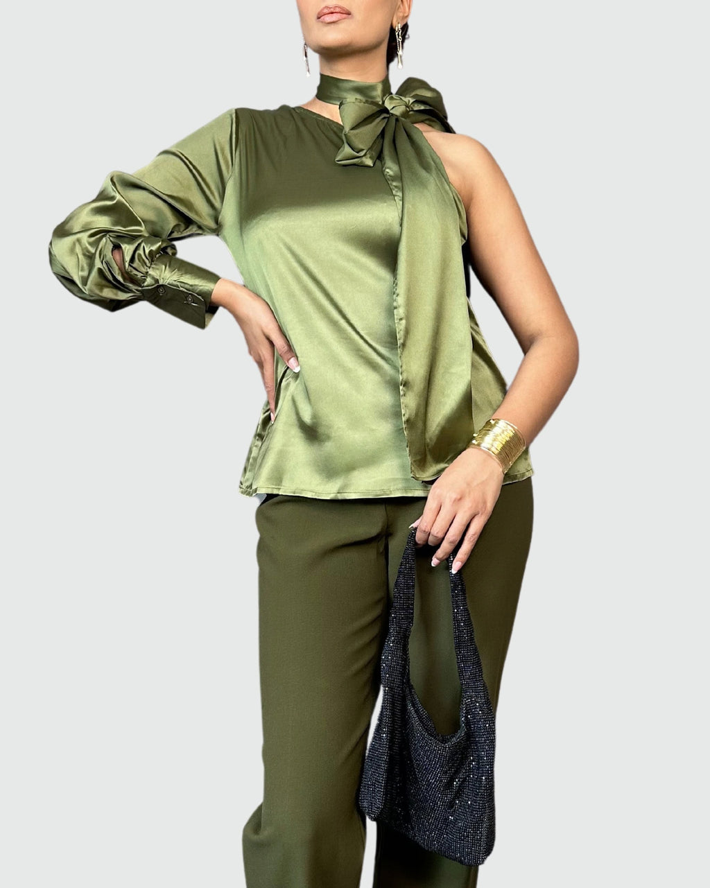 Seraphina One Shoulder Top with Tie Neck