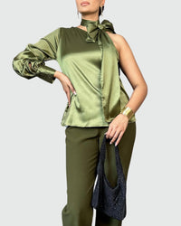 Seraphina One Shoulder Top with Tie Neck