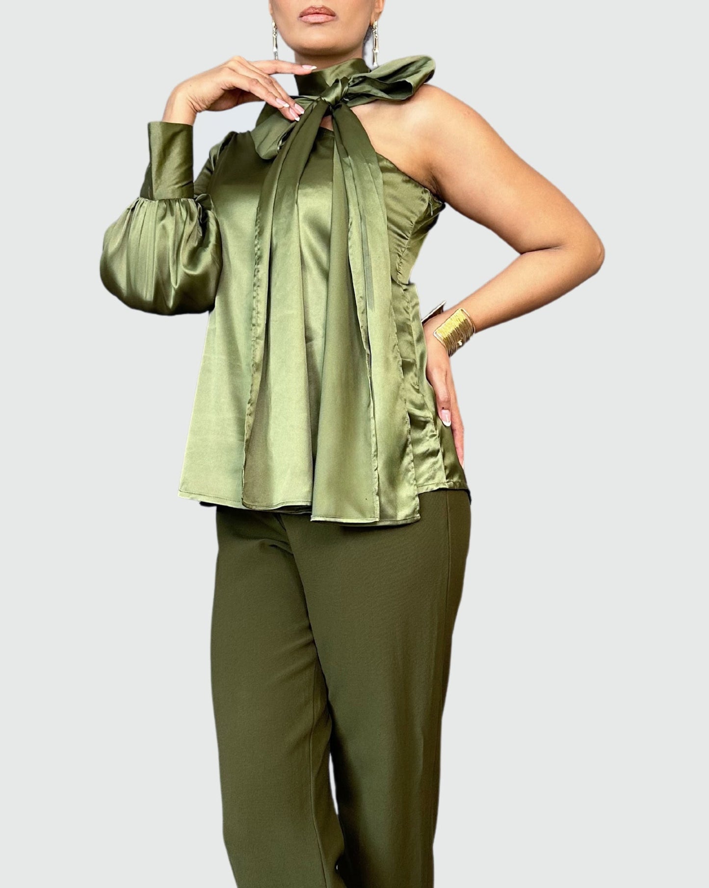 Seraphina One Shoulder Top with Tie Neck