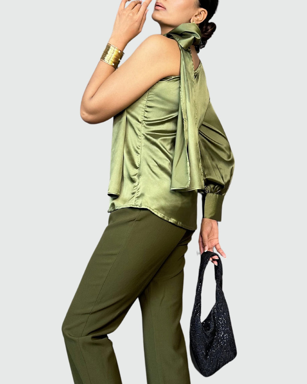 Seraphina One Shoulder Top with Tie Neck