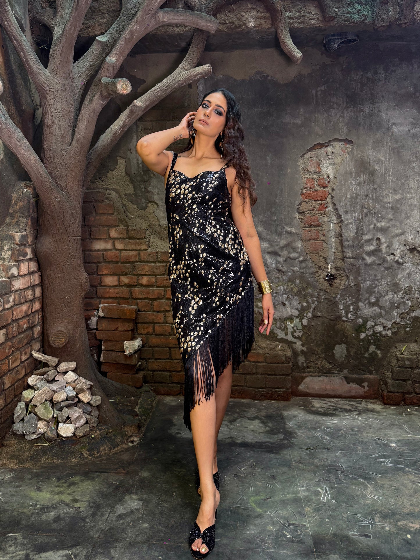 Carina Assymetric Dress with Fringe