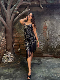 Carina Assymetric Dress with Fringe