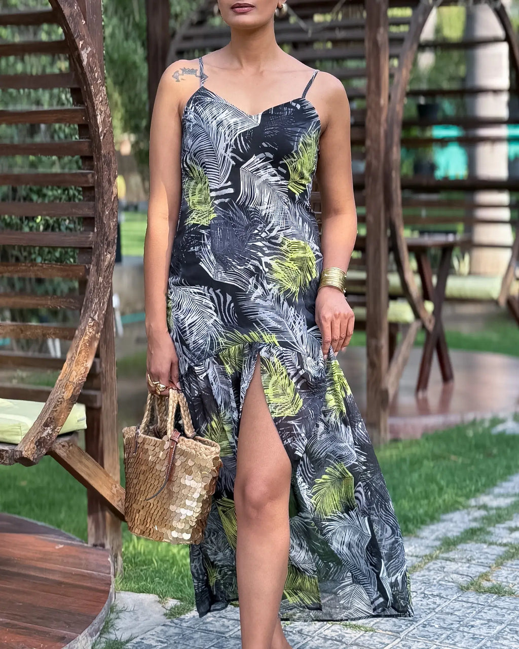 TROPIRA - Tropical Maxi Dress for Women with High Slit