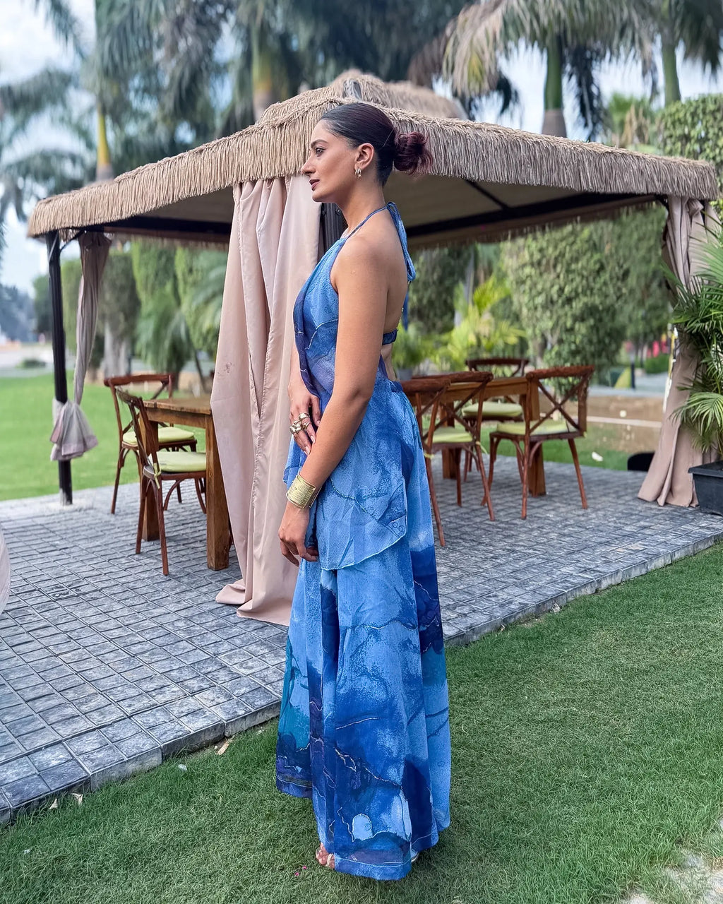 AQUARELLE - Printed Co Ord Set for Women – Backless Halter Neck