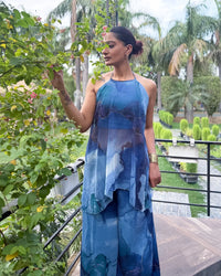 AQUARELLE - Printed Co Ord Set for Women – Backless Halter Neck