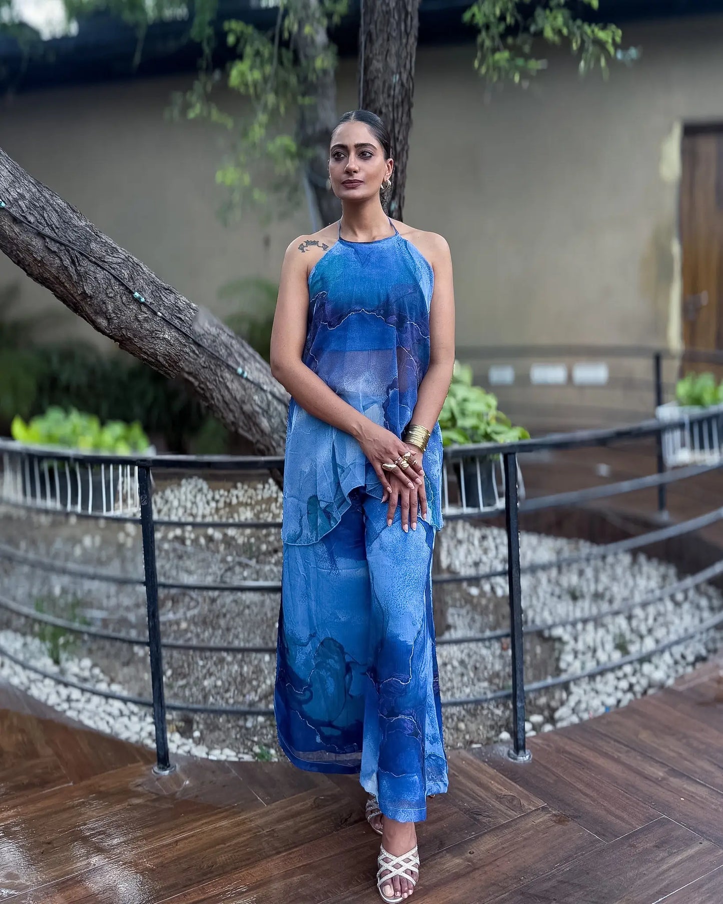 AQUARELLE - Printed Co Ord Set for Women – Backless Halter Neck