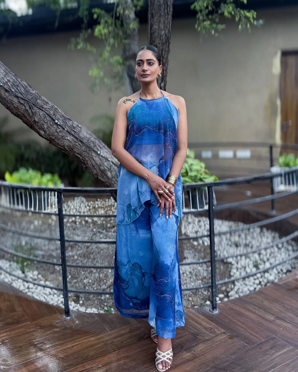 AQUARELLE - Printed Co Ord Set for Women – Backless Halter Neck