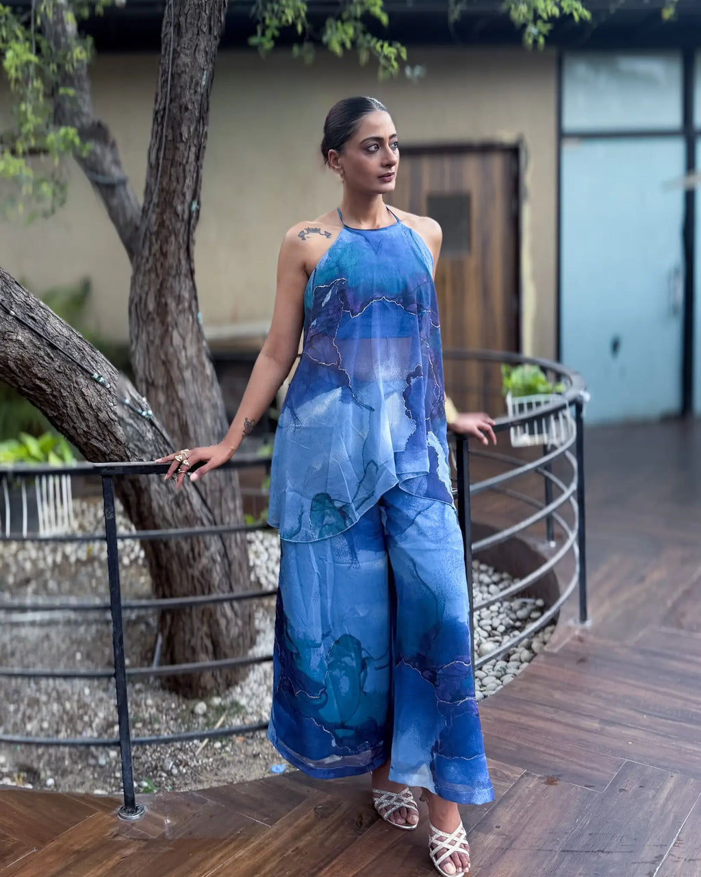 AQUARELLE - Printed Co Ord Set for Women – Backless Halter Neck