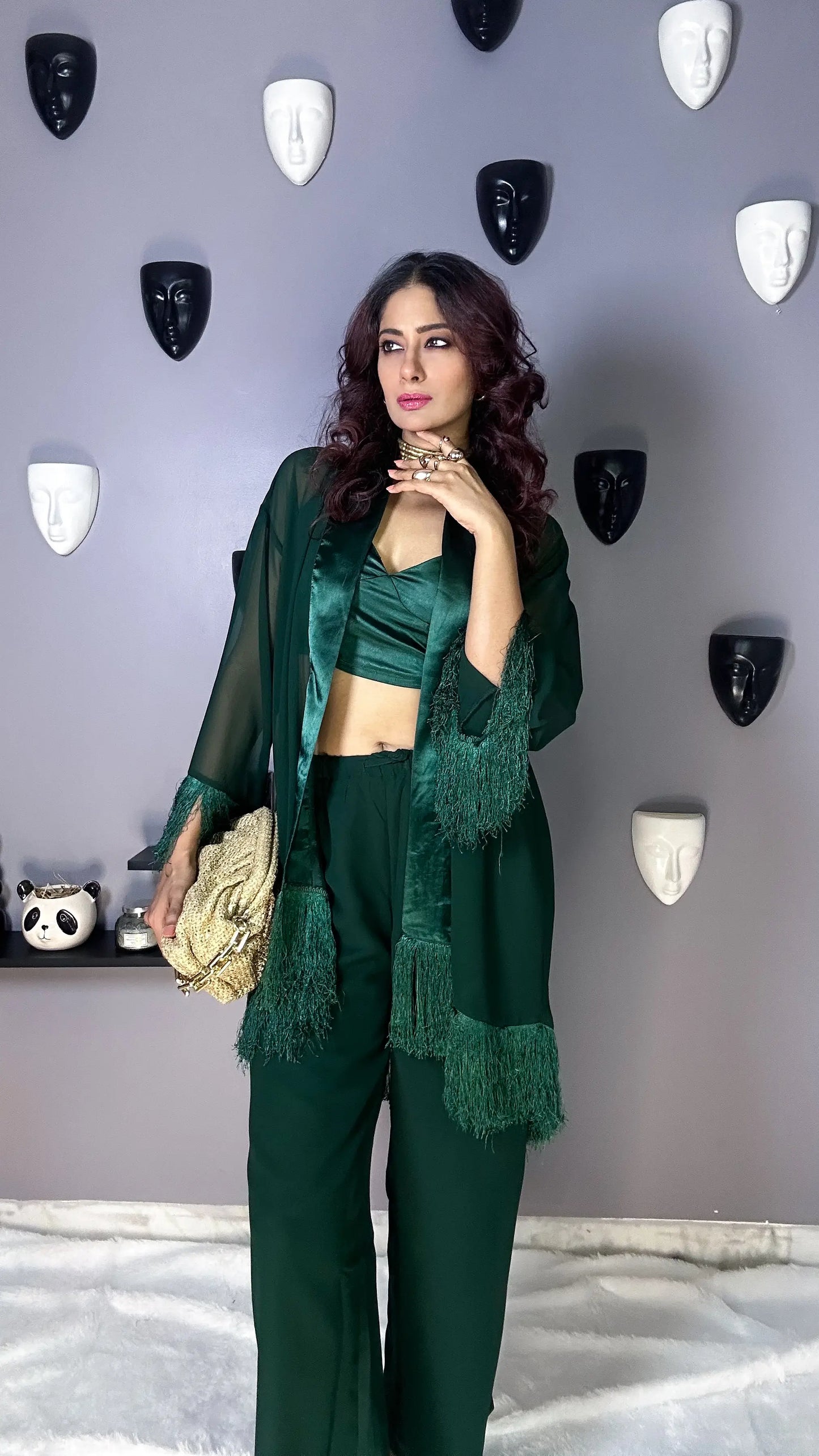 Emerald Green 3-Piece Co-ord Set for Women – Front View | Sledge
