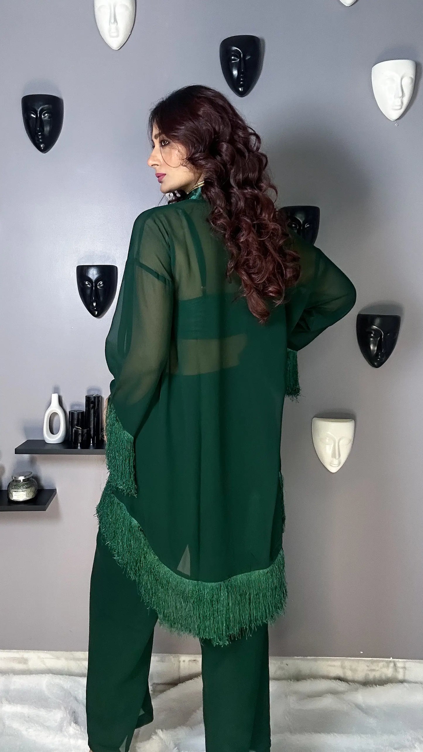Sheer Fringe Jacket Co-ord Set for Women – Back View | Sledge