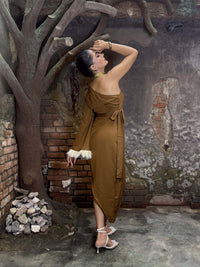 Bronzae Premium Cocktail Dress with One Shoulder Fur Detail - Sledge
