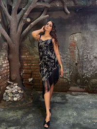Carina Black Sequin Dress for Women – Asymmetric Fringe Party Wear - Sledge