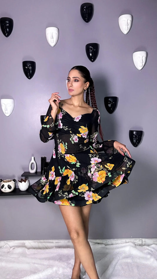 Elys Smoked Waist Fit and Flared Floral Print Dress - Sledge