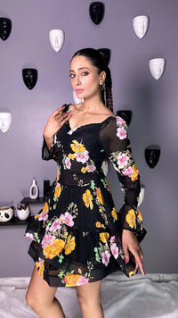 Elys Smoked Waist Fit and Flared Floral Print Dress - Sledge