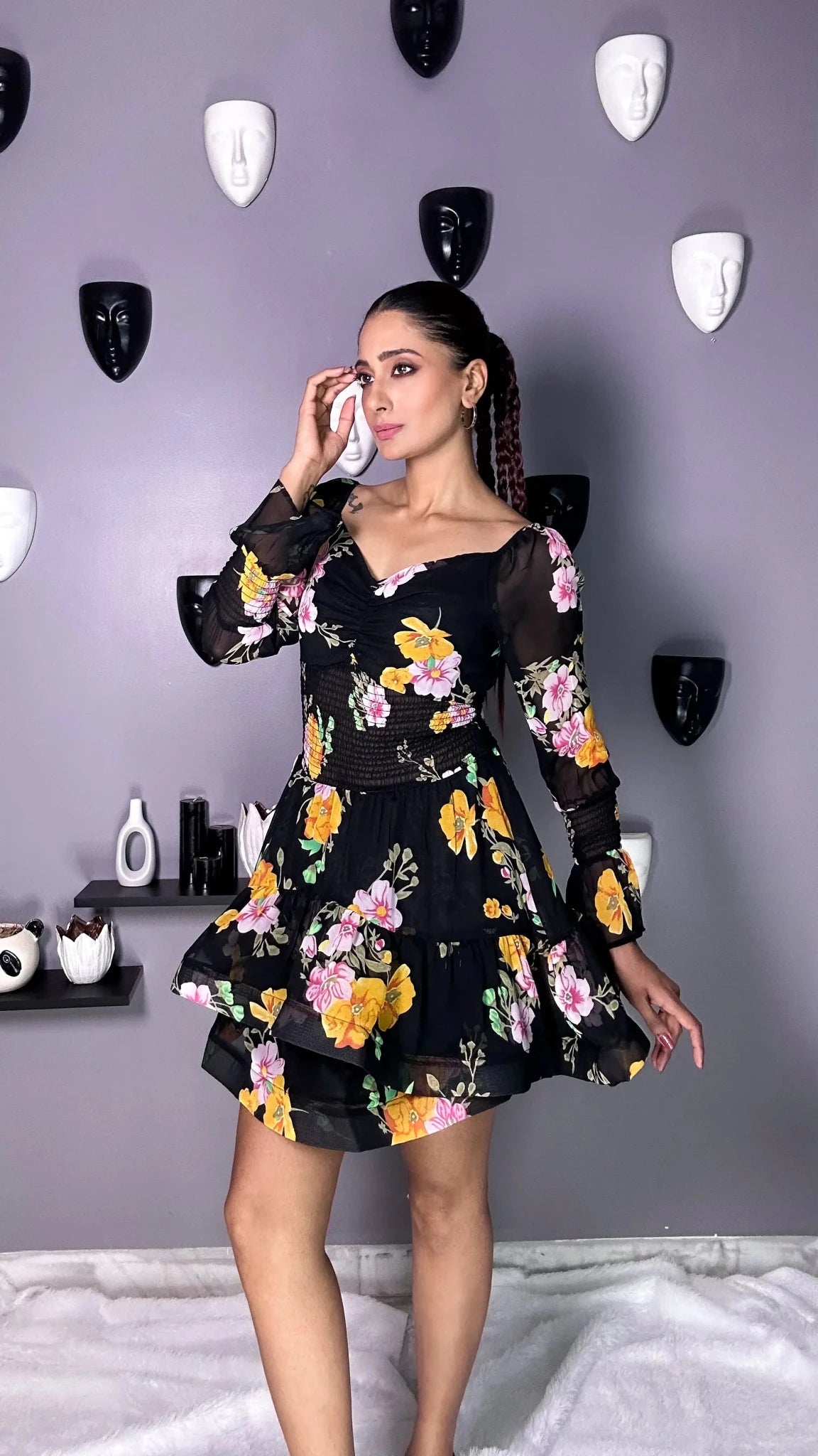 Elys Smoked Waist Fit and Flared Floral Print Dress - Sledge