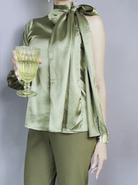 Seraphina One Shoulder Top with Tie Neck