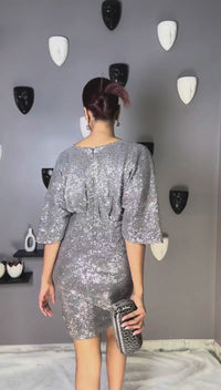 SOLENE - Sequin Dress for Women – Statement Sleeve Party Dress